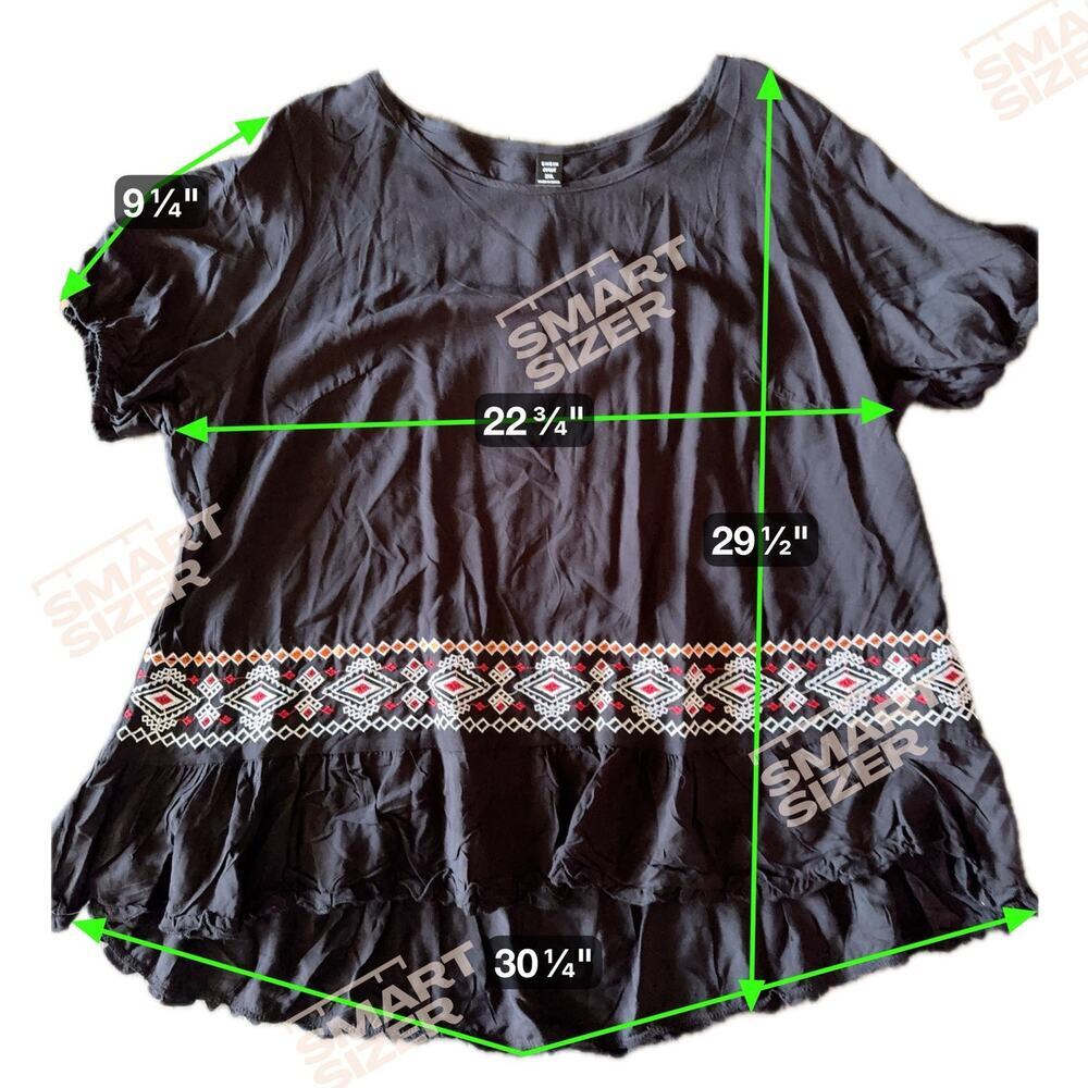 Black Flowy Asymmetrical Boho Blouse Plus Size 2XL - Picture 3 of 7